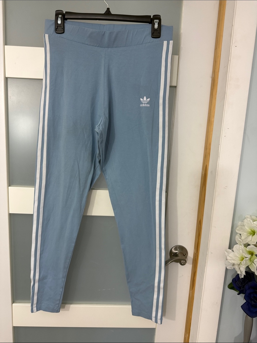 adidas Sky Blue Leggings with White 3-Stripes